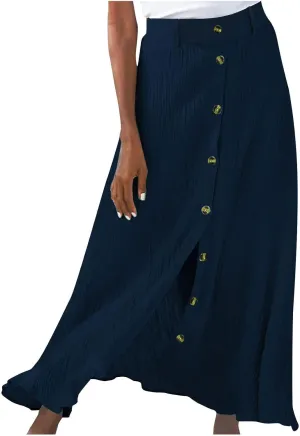 Women's Long Skirts Button Front A Line Long Summer Skirts High Waisted Elegant Flowy Skirts for Beach Vacation