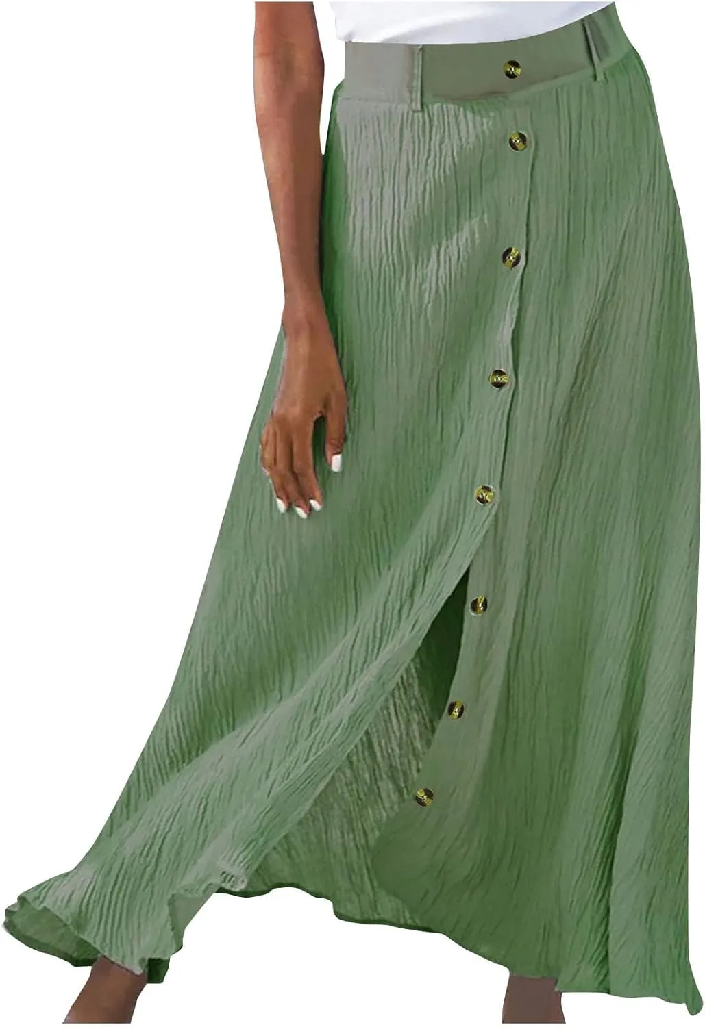 Women's Long Skirts Button Front A Line Long Summer Skirts High Waisted Elegant Flowy Skirts for Beach Vacation
