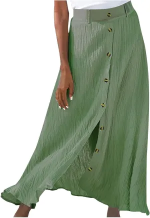 Women's Long Skirts Button Front A Line Long Summer Skirts High Waisted Elegant Flowy Skirts for Beach Vacation
