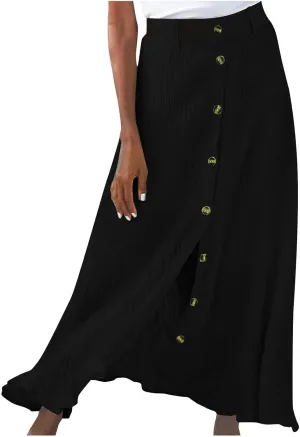 Women's Long Skirts Button Front A Line Long Summer Skirts High Waisted Elegant Flowy Skirts for Beach Vacation