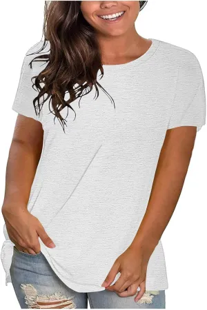 Womens Loose Casual T Shirts Basic Solid Color Crewneck Pullover Summer Short Sleeve Tee Tops Bottoming Shirt