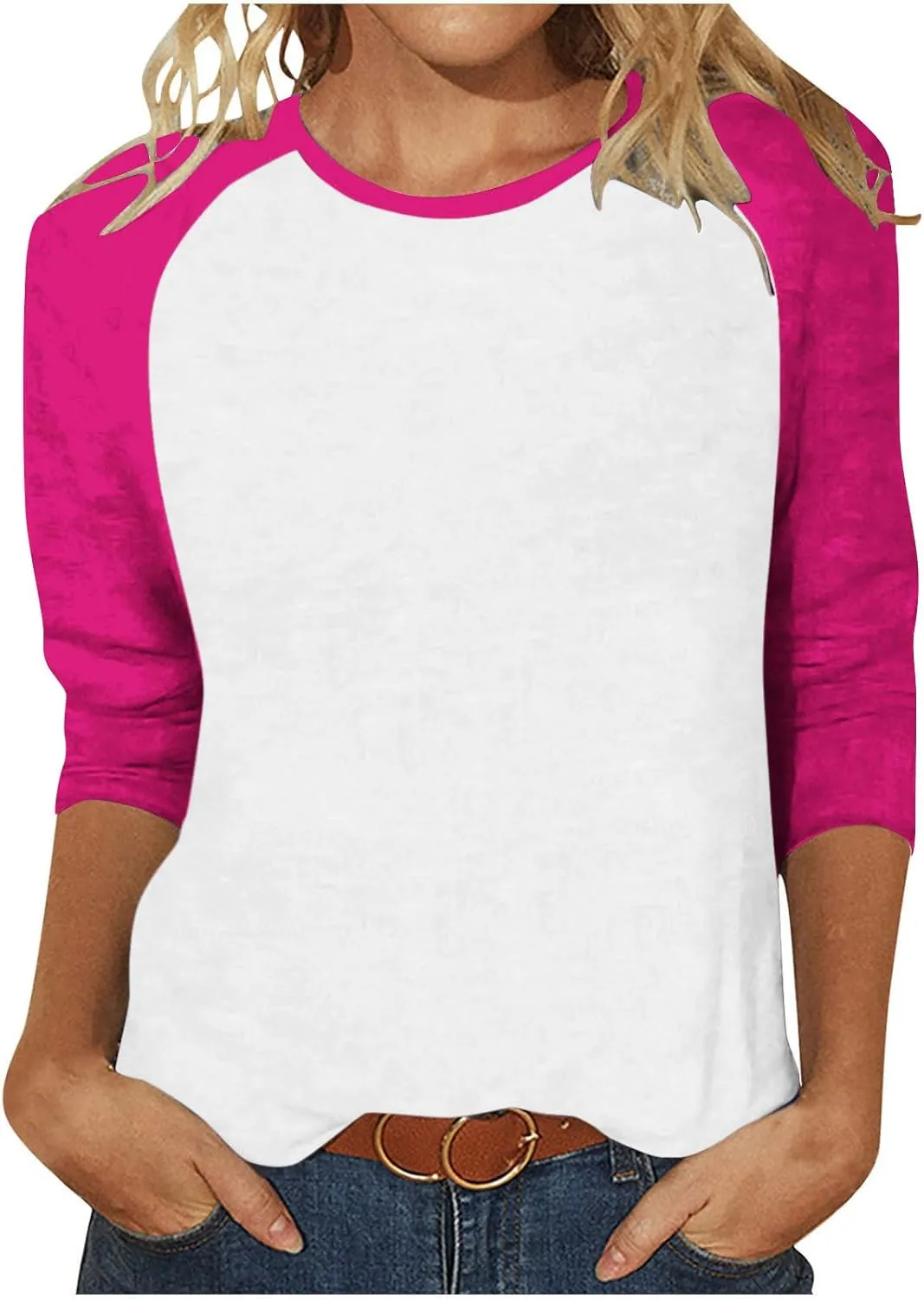 Womens Loose Fitting Tunic Summer 3/4 Sleeve Top Baseball Tshirts Shirts Color Block Cute Blouses Baseball Mom Tees