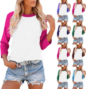 Womens Loose Fitting Tunic Summer 3/4 Sleeve Top Baseball Tshirts Shirts Color Block Cute Blouses Baseball Mom Tees