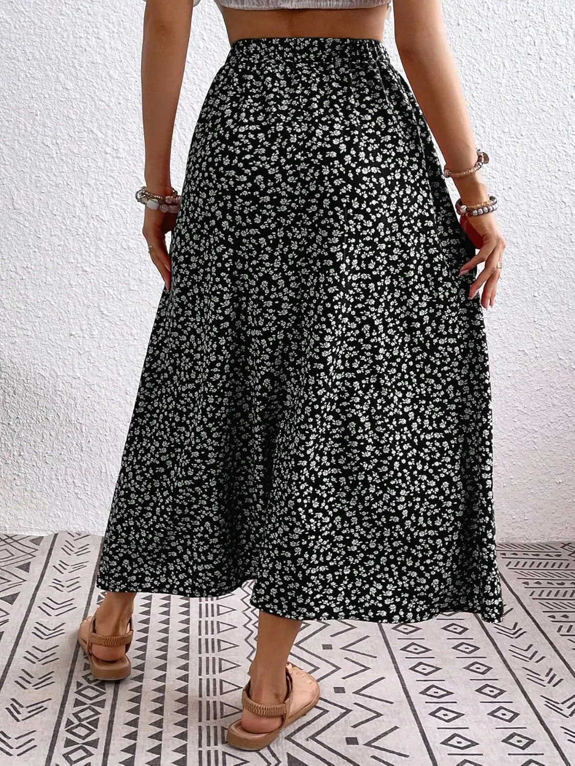 Women's Maxi Skirt Summer Midi Button Front Skirt Beach