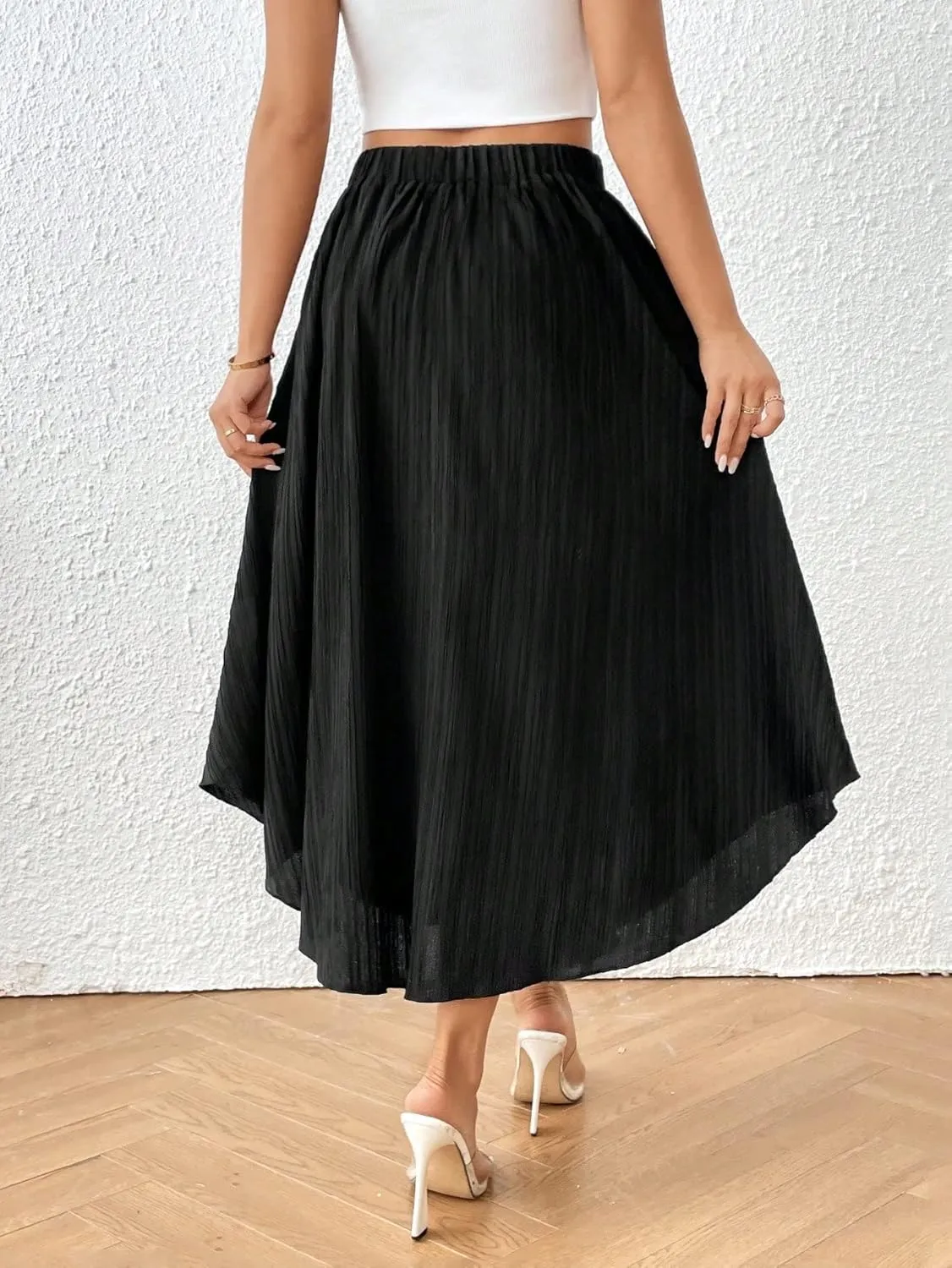 Women's Maxi Skirt Summer Midi Solid Button Front Hem Skirt