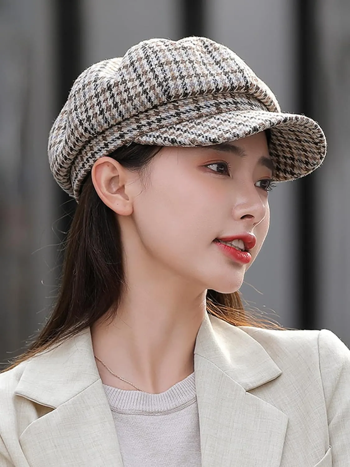 Women's Newsboy Cap Retro Plaid Octagonal Hat Outdoor Sun Hats Casual Cap Painter Hat for Women Paperboy Beret Caps