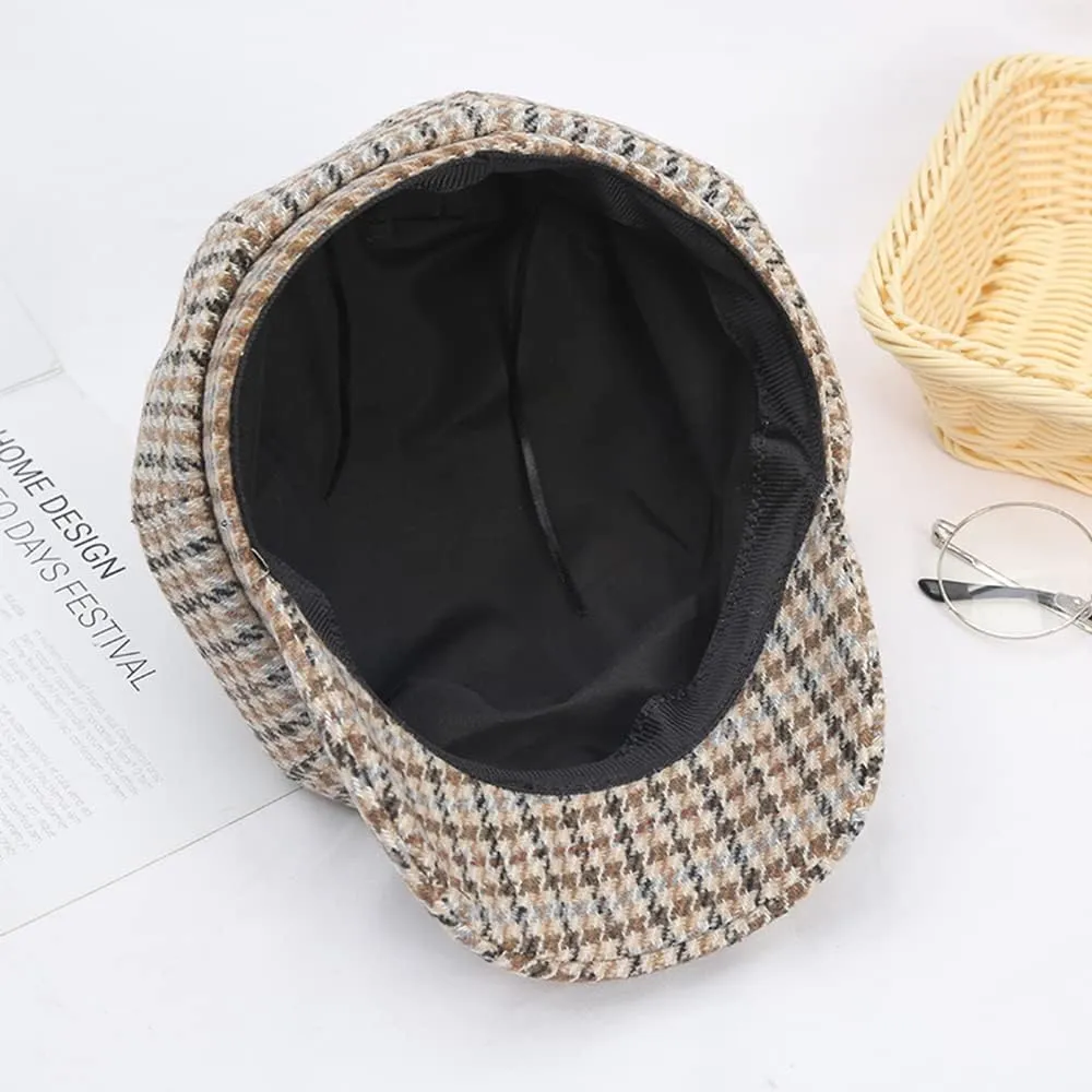 Women's Newsboy Cap Retro Plaid Octagonal Hat Outdoor Sun Hats Casual Cap Painter Hat for Women Paperboy Beret Caps