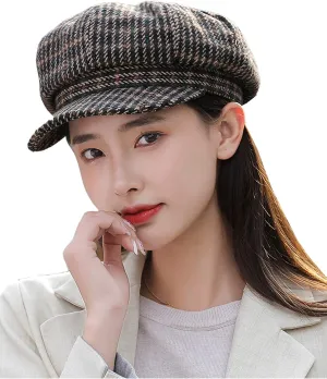 Women's Newsboy Cap Retro Plaid Octagonal Hat Outdoor Sun Hats Casual Cap Painter Hat for Women Paperboy Beret Caps
