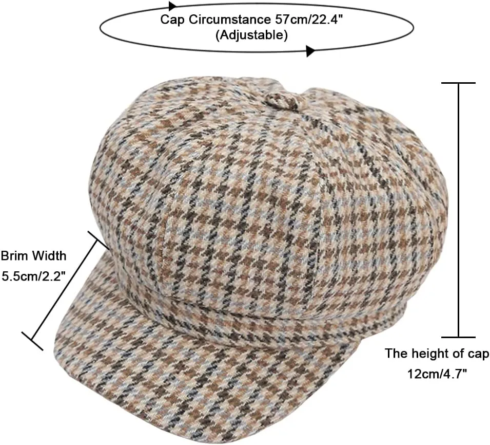 Women's Newsboy Cap Retro Plaid Octagonal Hat Outdoor Sun Hats Casual Cap Painter Hat for Women Paperboy Beret Caps