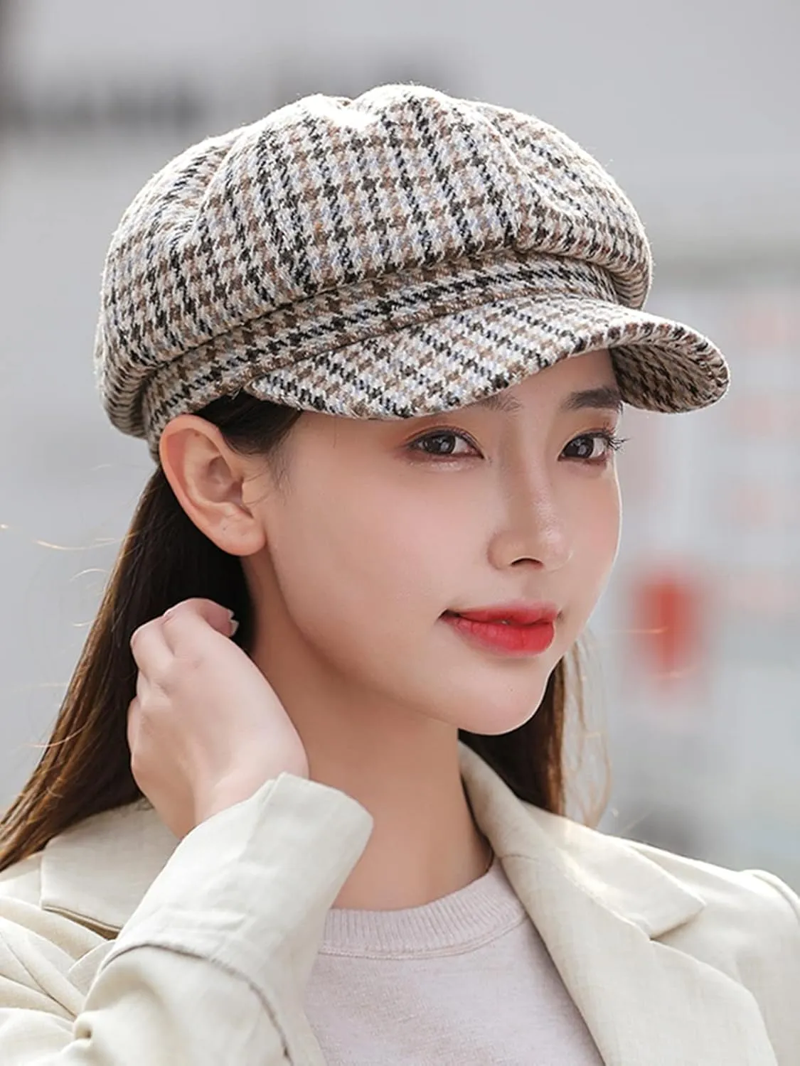 Women's Newsboy Cap Retro Plaid Octagonal Hat Outdoor Sun Hats Casual Cap Painter Hat for Women Paperboy Beret Caps