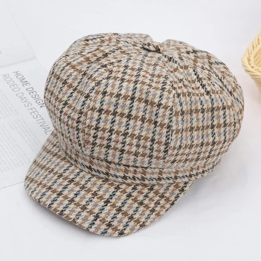 Women's Newsboy Cap Retro Plaid Octagonal Hat Outdoor Sun Hats Casual Cap Painter Hat for Women Paperboy Beret Caps