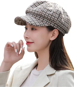 Women's Newsboy Cap Retro Plaid Octagonal Hat Outdoor Sun Hats Casual Cap Painter Hat for Women Paperboy Beret Caps