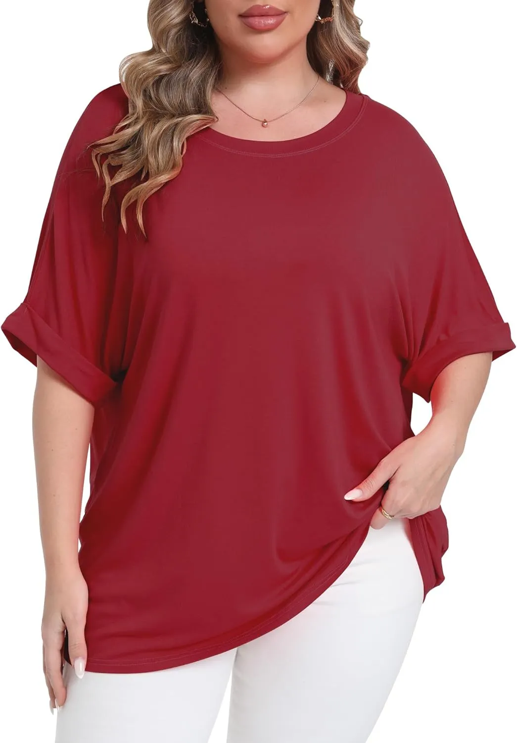 Womens Plus Size Oversized T Shirts Summer Half Sleeve Crew Neck Tops Casual Tunic Blouse
