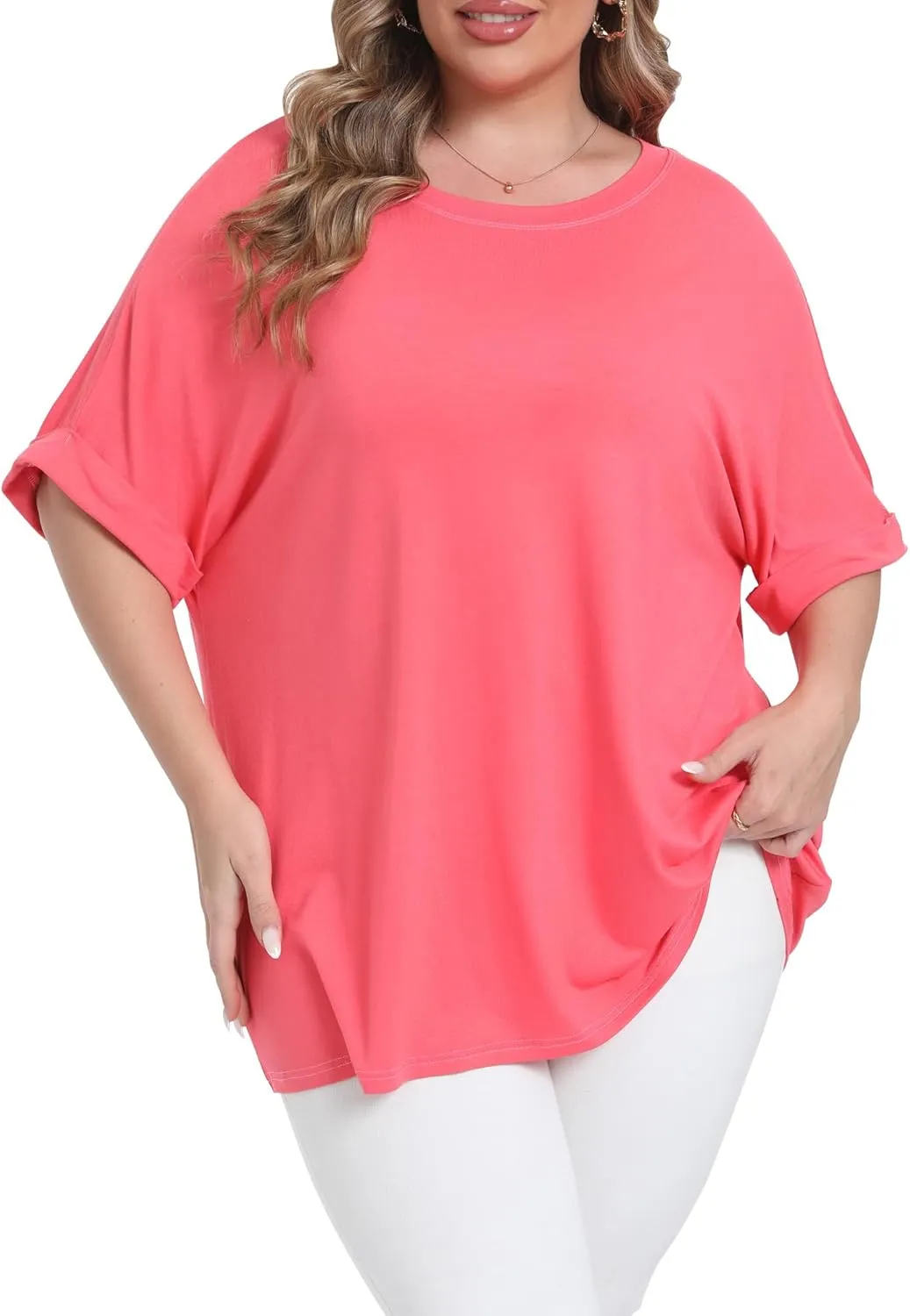 Womens Plus Size Oversized T Shirts Summer Half Sleeve Crew Neck Tops Casual Tunic Blouse