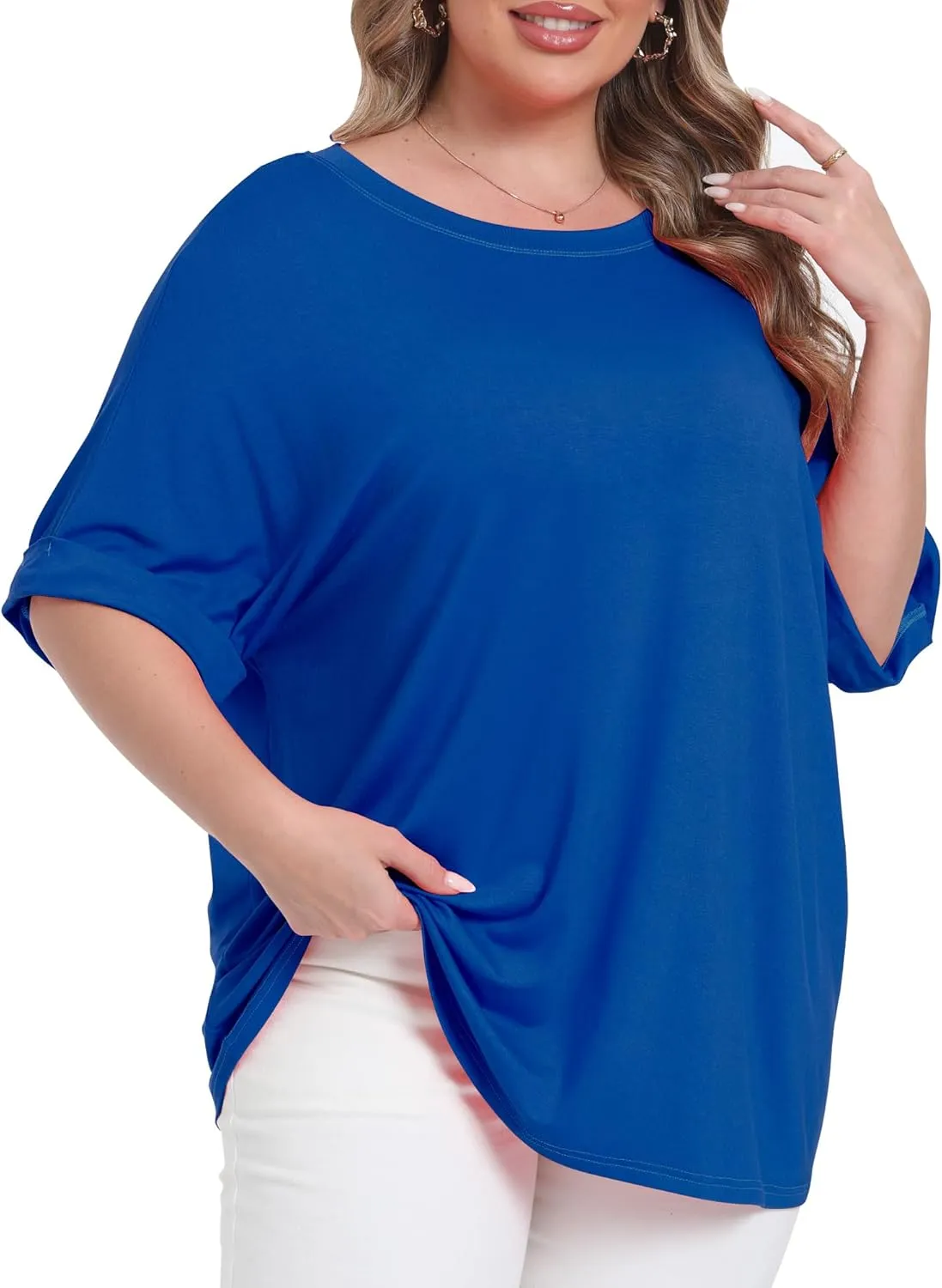 Womens Plus Size Oversized T Shirts Summer Half Sleeve Crew Neck Tops Casual Tunic Blouse
