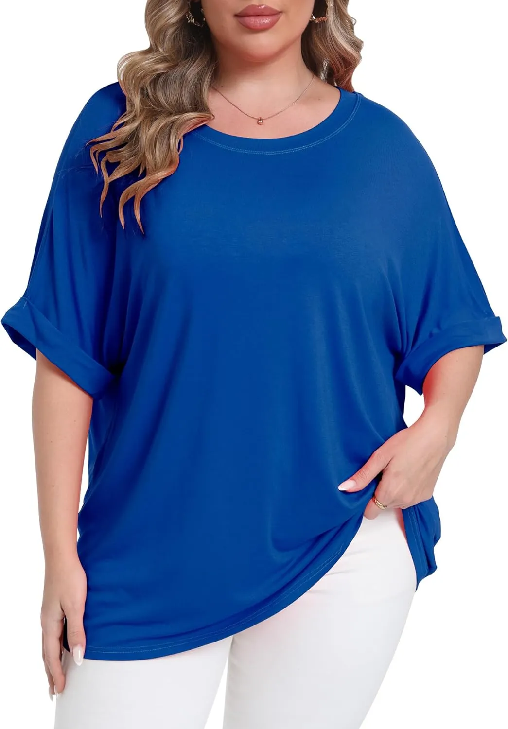 Womens Plus Size Oversized T Shirts Summer Half Sleeve Crew Neck Tops Casual Tunic Blouse