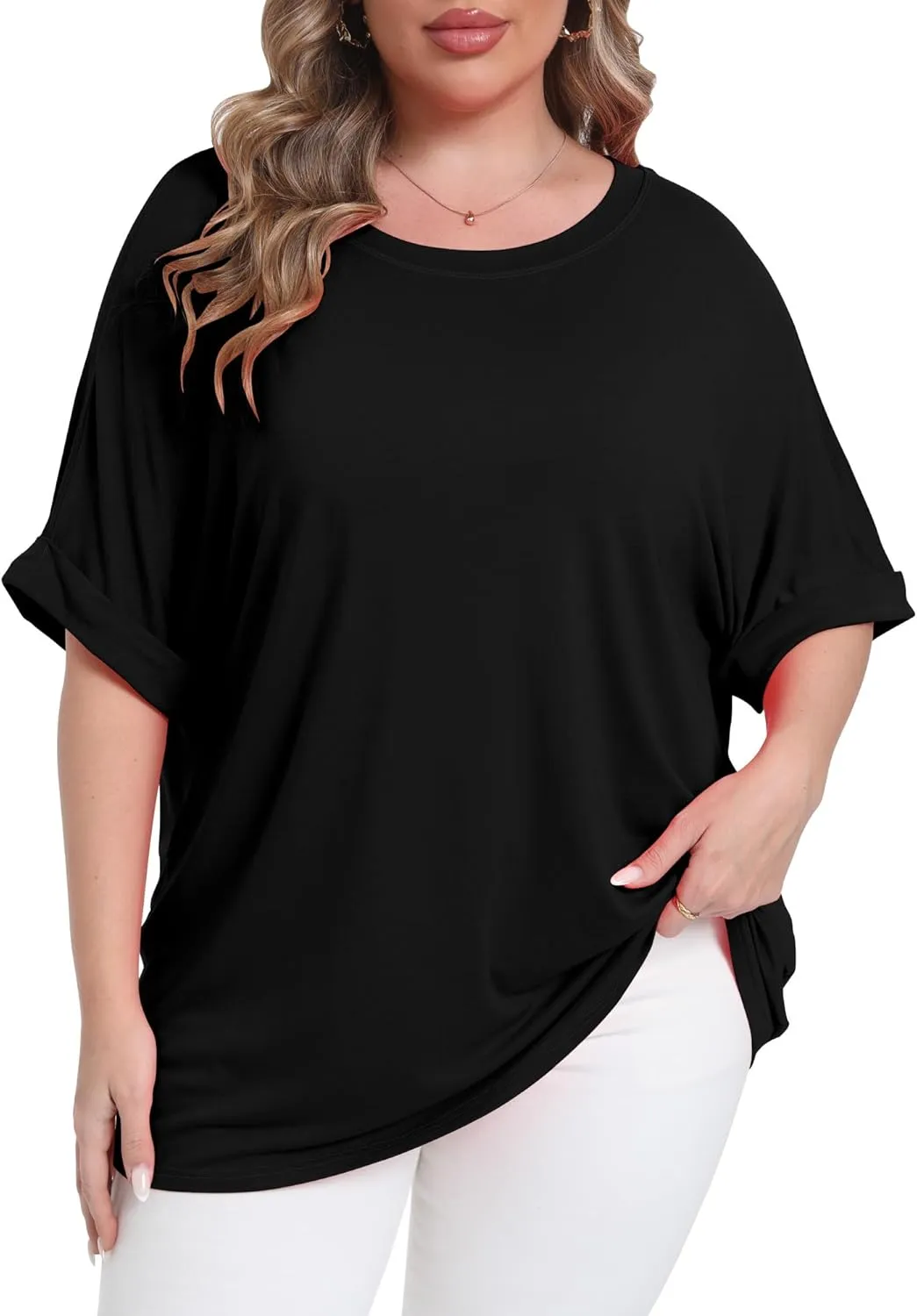Womens Plus Size Oversized T Shirts Summer Half Sleeve Crew Neck Tops Casual Tunic Blouse