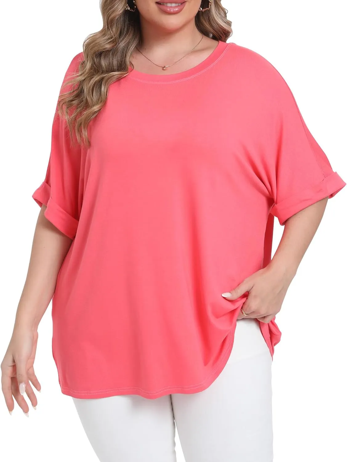 Womens Plus Size Oversized T Shirts Summer Half Sleeve Crew Neck Tops Casual Tunic Blouse