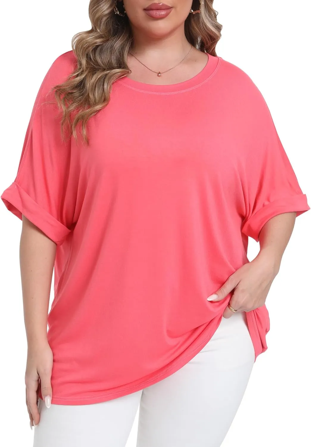 Womens Plus Size Oversized T Shirts Summer Half Sleeve Crew Neck Tops Casual Tunic Blouse
