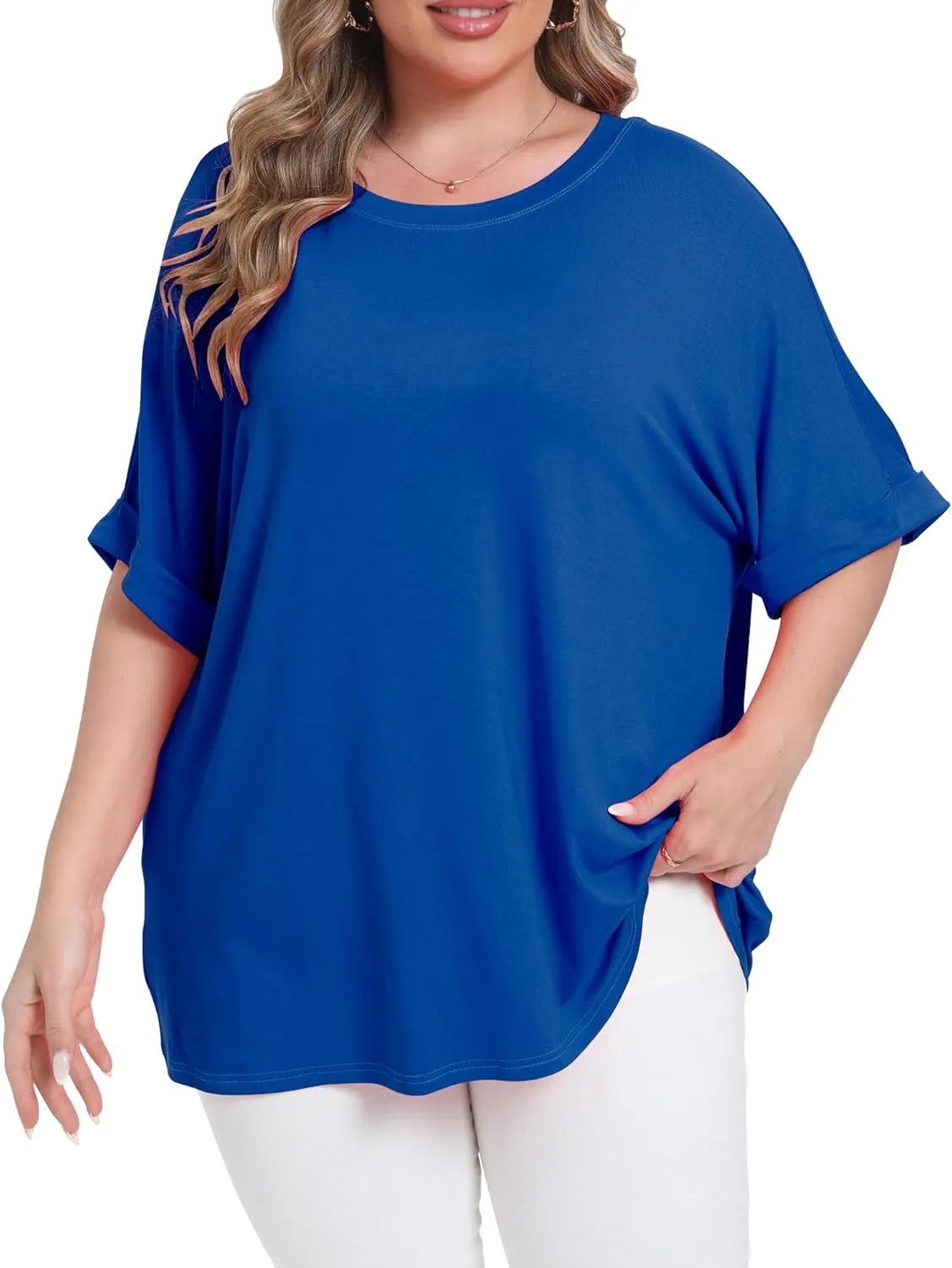 Womens Plus Size Oversized T Shirts Summer Half Sleeve Crew Neck Tops Casual Tunic Blouse