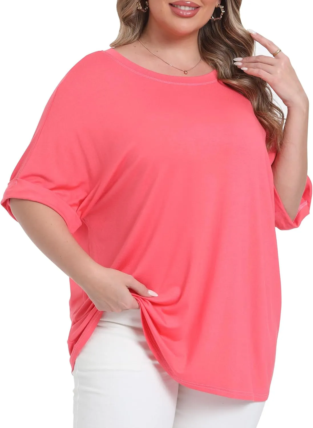 Womens Plus Size Oversized T Shirts Summer Half Sleeve Crew Neck Tops Casual Tunic Blouse