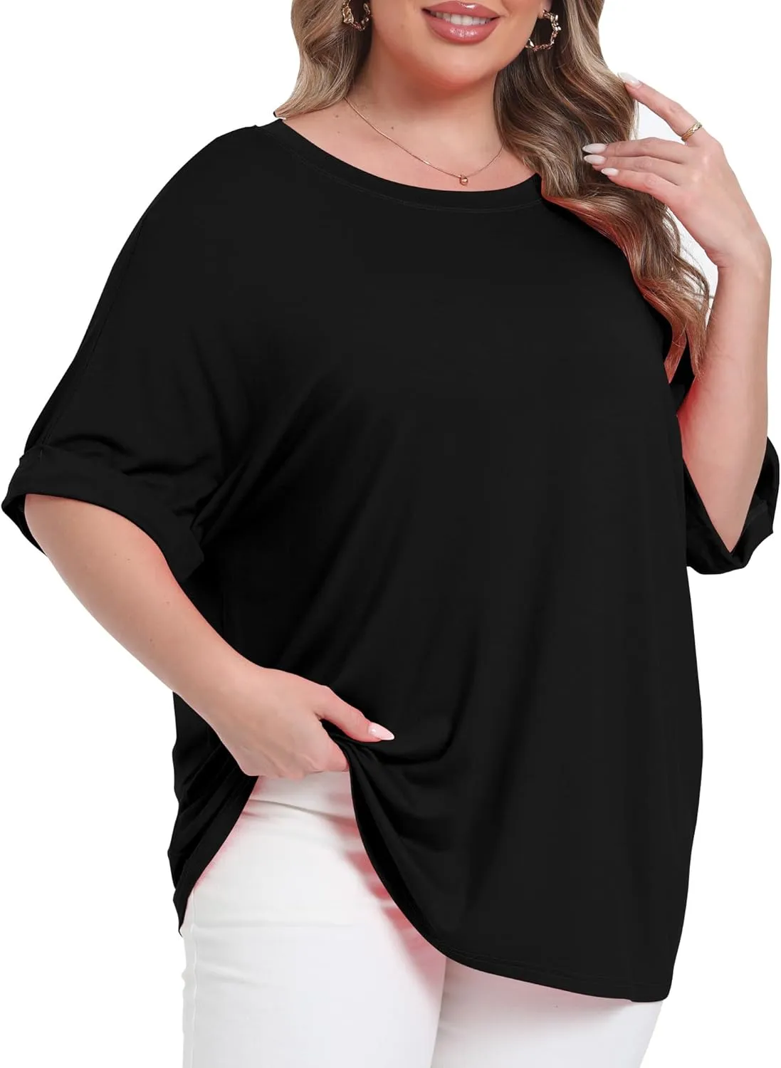 Womens Plus Size Oversized T Shirts Summer Half Sleeve Crew Neck Tops Casual Tunic Blouse