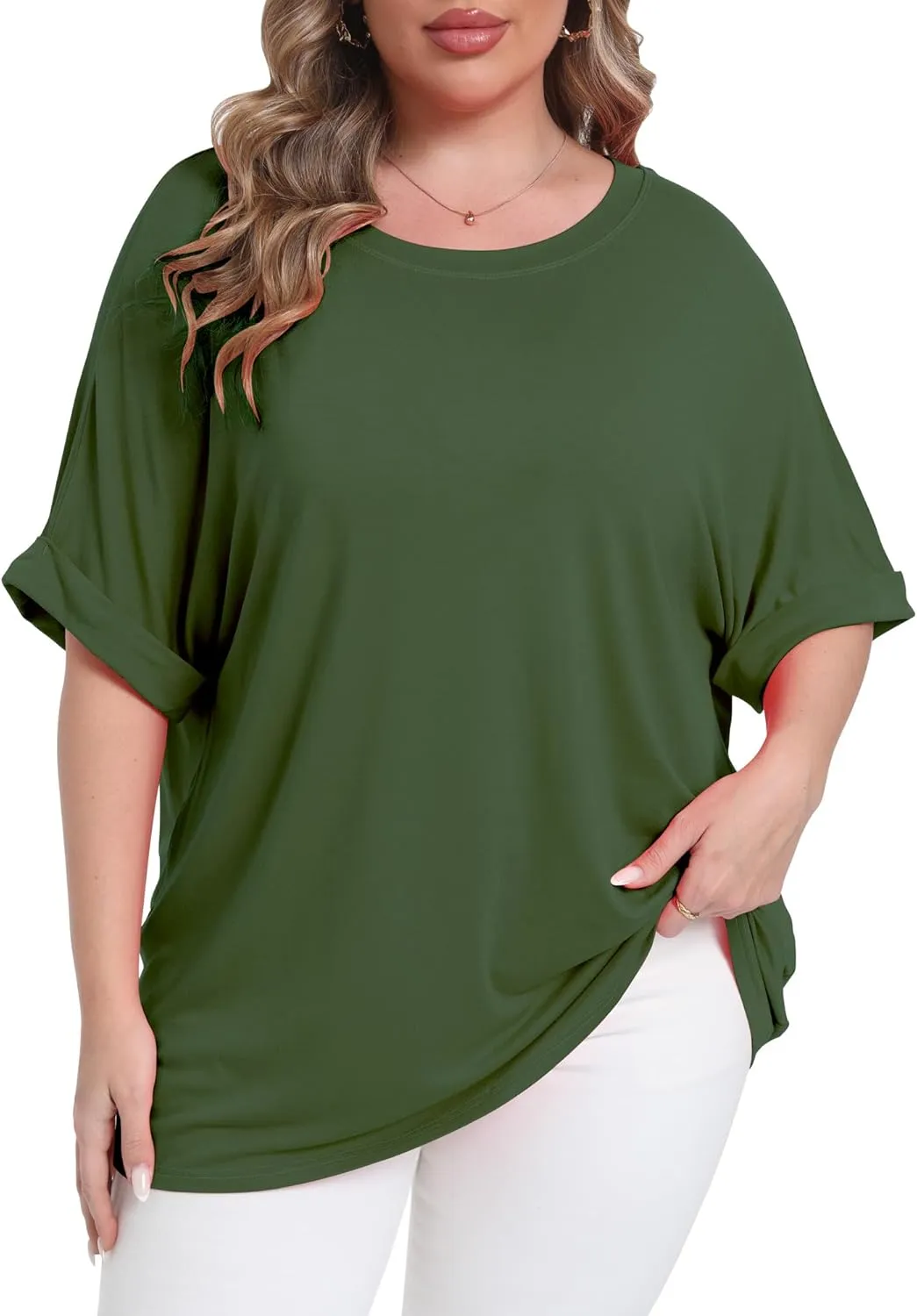 Womens Plus Size Oversized T Shirts Summer Half Sleeve Crew Neck Tops Casual Tunic Blouse