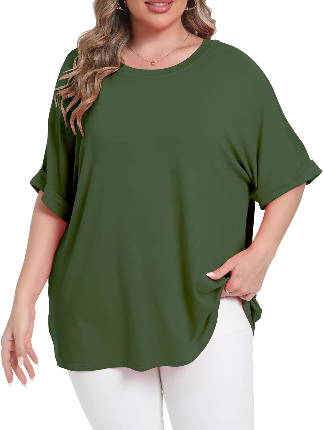 Womens Plus Size Oversized T Shirts Summer Half Sleeve Crew Neck Tops Casual Tunic Blouse