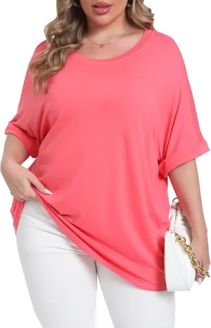 Womens Plus Size Oversized T Shirts Summer Half Sleeve Crew Neck Tops Casual Tunic Blouse