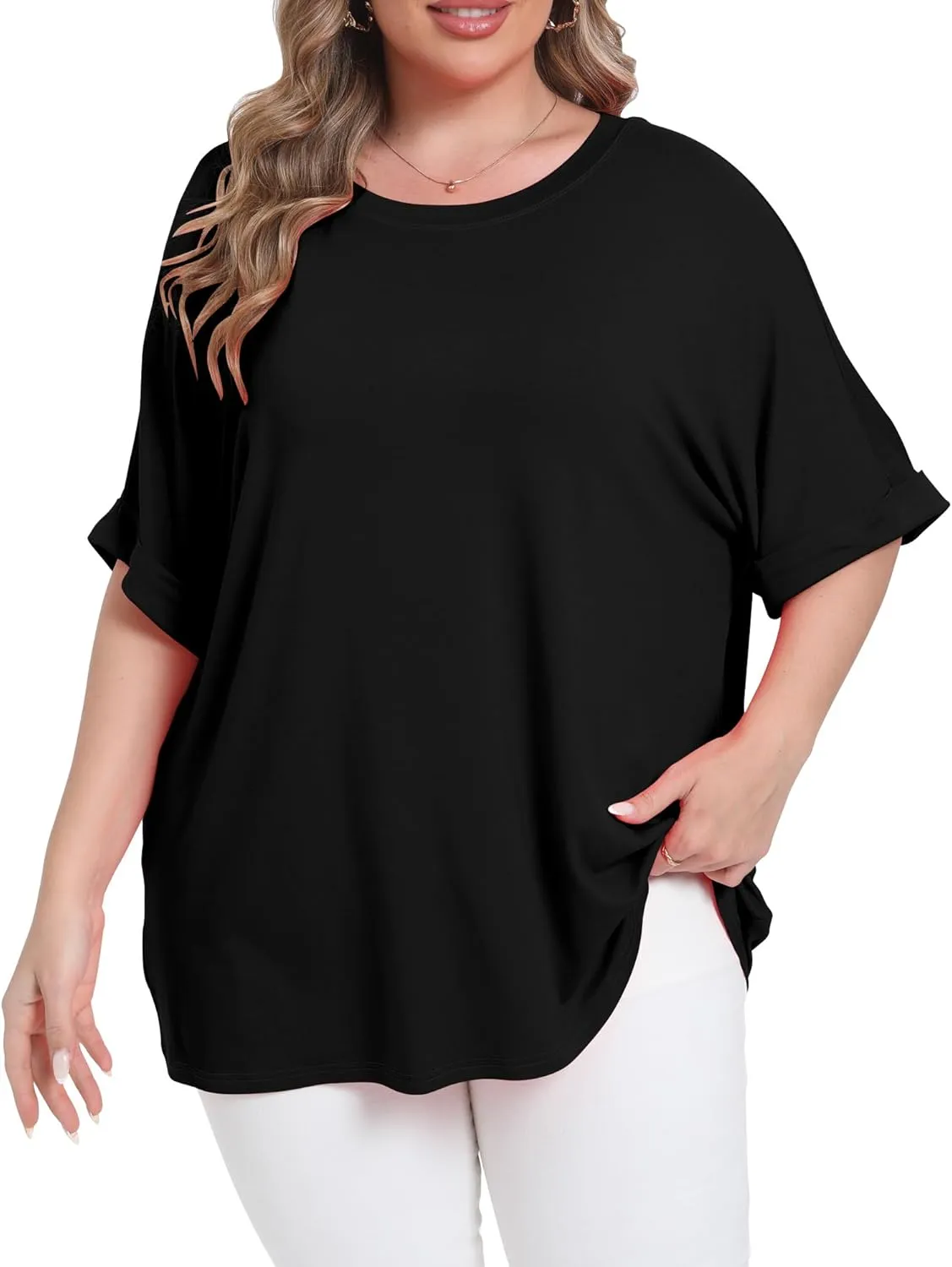 Womens Plus Size Oversized T Shirts Summer Half Sleeve Crew Neck Tops Casual Tunic Blouse