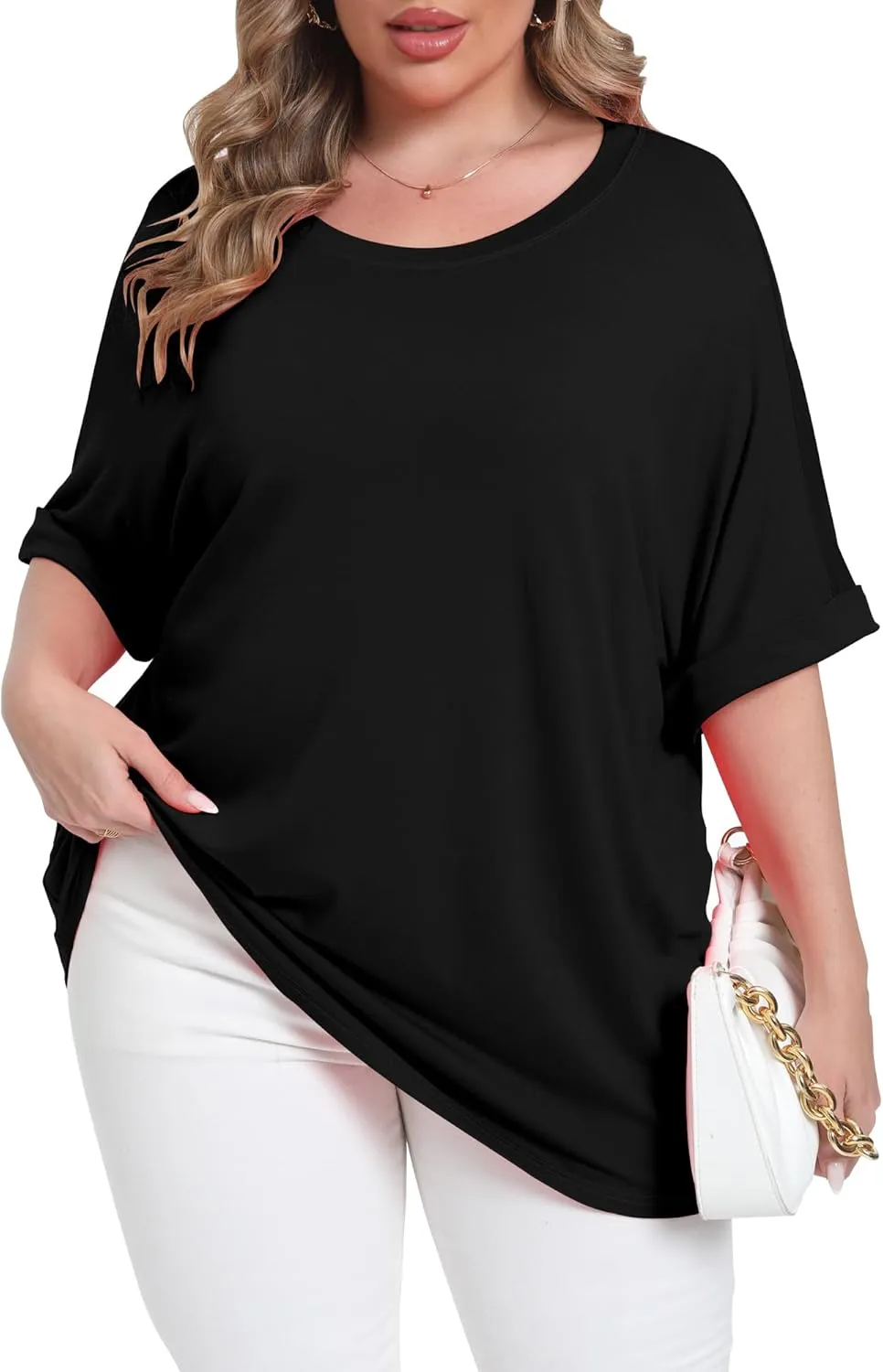 Womens Plus Size Oversized T Shirts Summer Half Sleeve Crew Neck Tops Casual Tunic Blouse