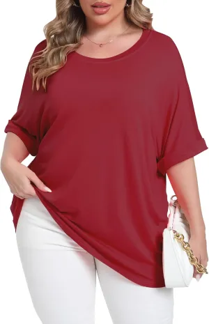 Womens Plus Size Oversized T Shirts Summer Half Sleeve Crew Neck Tops Casual Tunic Blouse