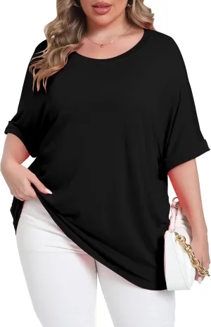 Womens Plus Size Oversized T Shirts Summer Half Sleeve Crew Neck Tops Casual Tunic Blouse