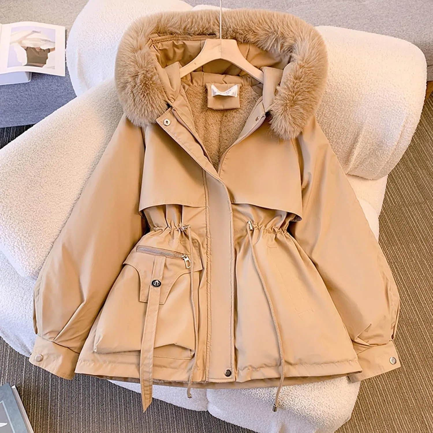 Women's Plus Size Winter Coat 2024 Warm Long Puffer Coat Drawstring Thicken Parka Jacket with Removable Hood