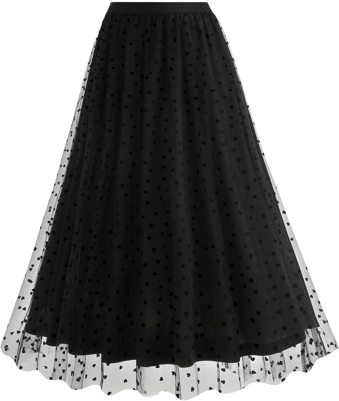 Women's Polka Dot Tulle Long Skirt, High Waisted Flowy Summer Casual Skirts Going Out Streetwear Trendy Clothes