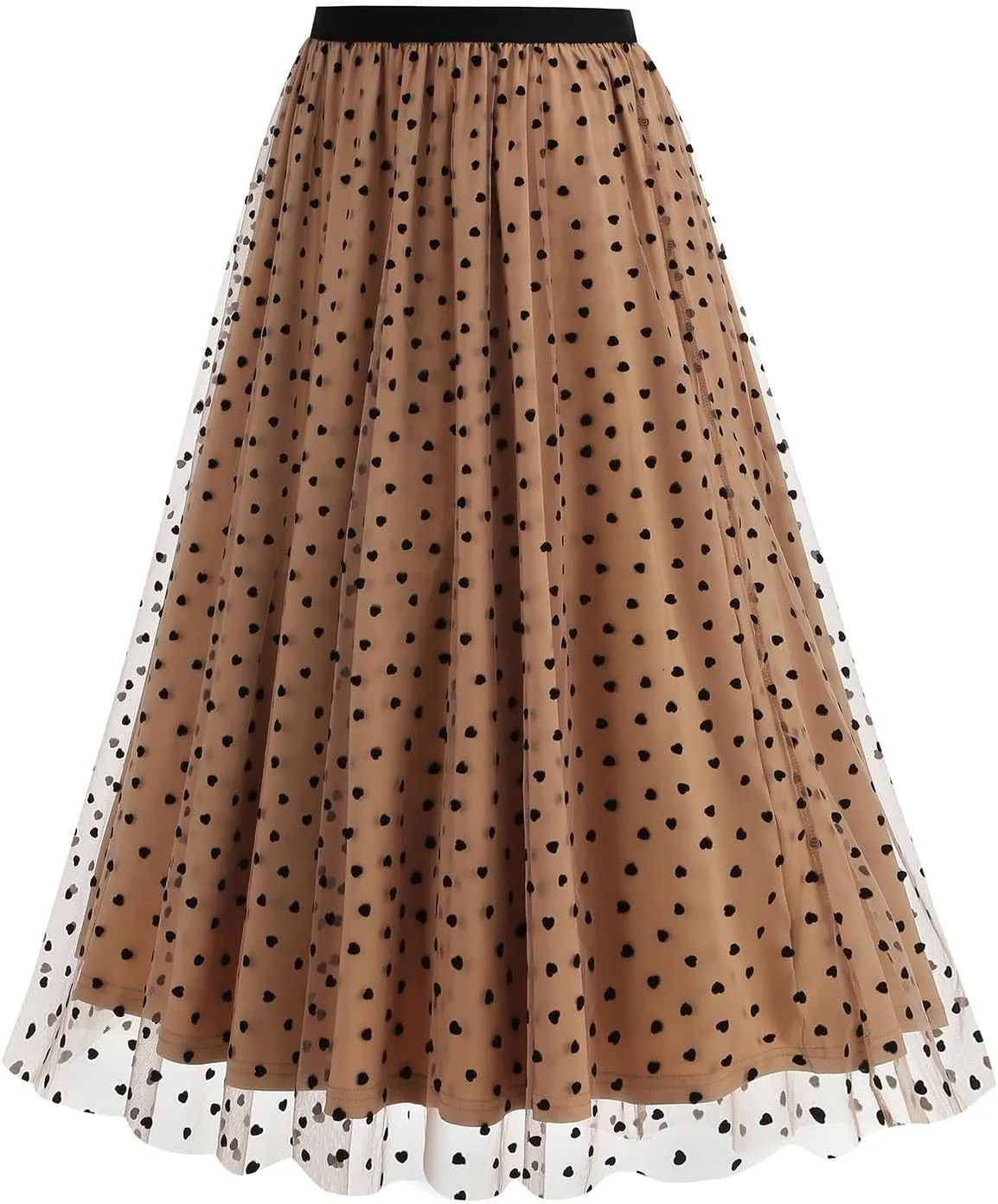 Women's Polka Dot Tulle Long Skirt, High Waisted Flowy Summer Casual Skirts Going Out Streetwear Trendy Clothes