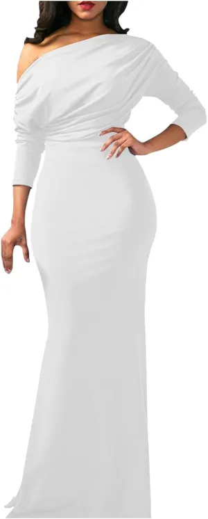 Women's Sexy Elegant Long Sleeve Off Shoulder Bodycon Long Evening Formal Dress