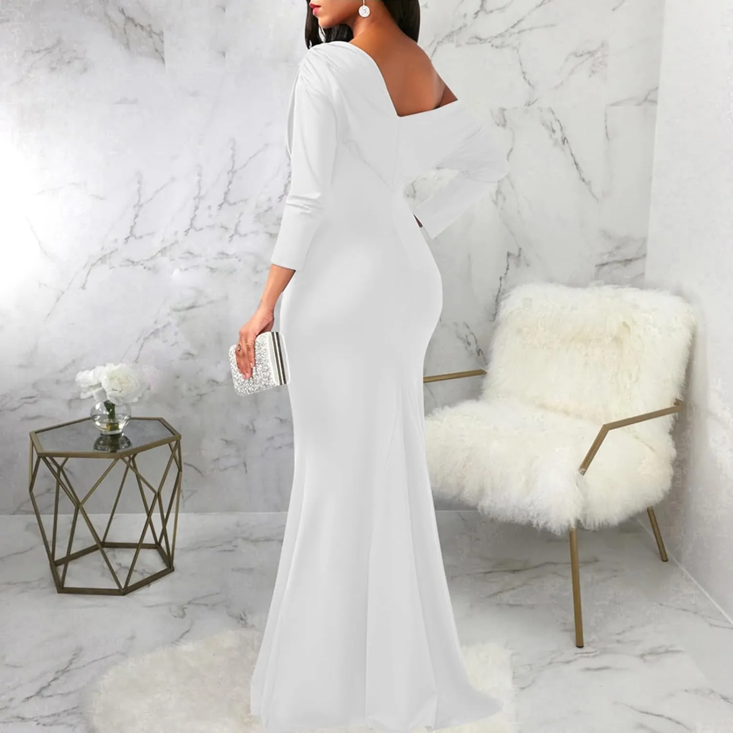 Women's Sexy Elegant Long Sleeve Off Shoulder Bodycon Long Evening Formal Dress