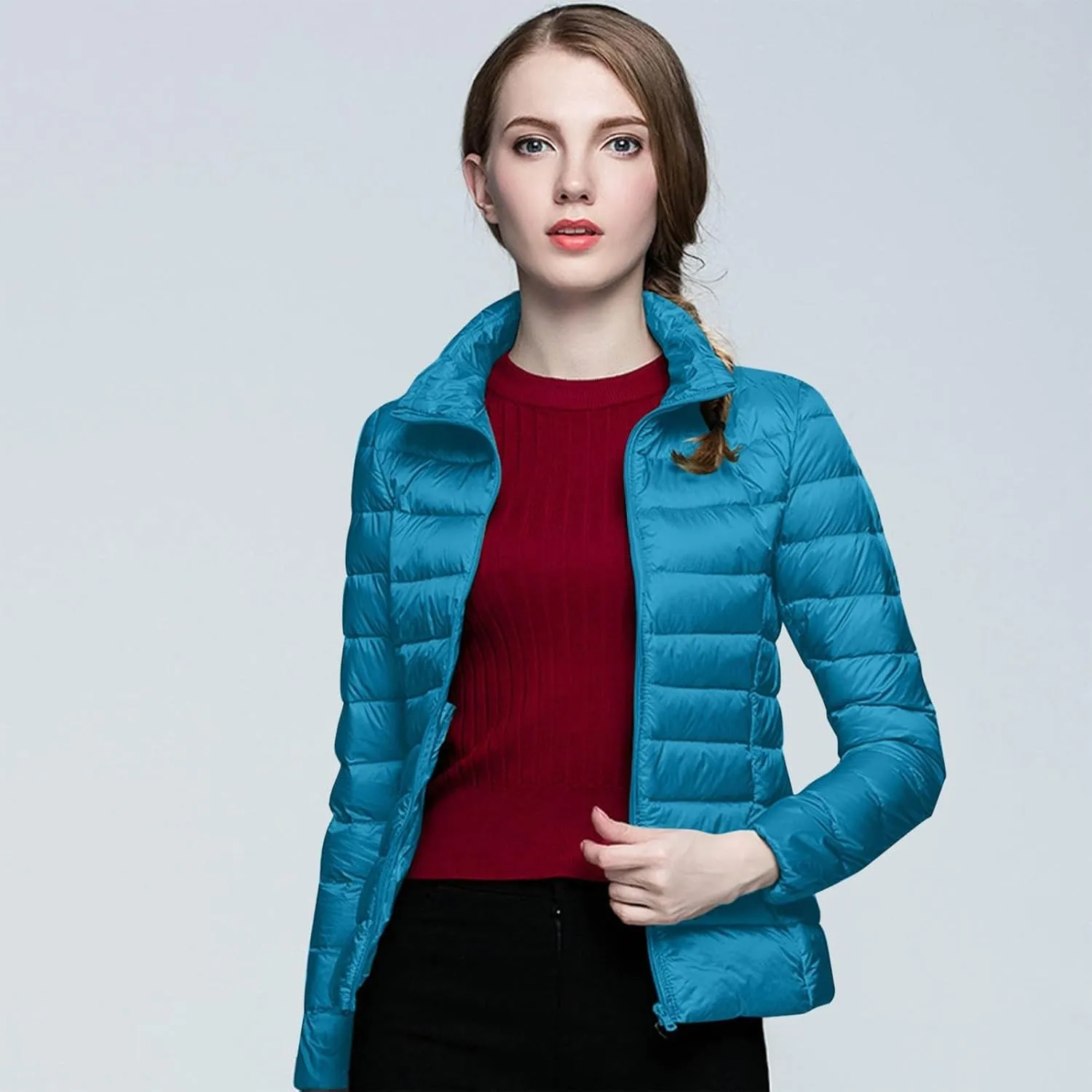 Women's Short Down Coat Packable Puffer Jacket 2024 Hooded Winter Ultra Light Quilted Winter Coat with Pocket Outwear