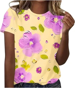 Womens Short Sleeve Summer Tops Plus Size Graphic Print Crewneck Heart T-Shirt Casual Loose Fit Workout Tees Outfits
