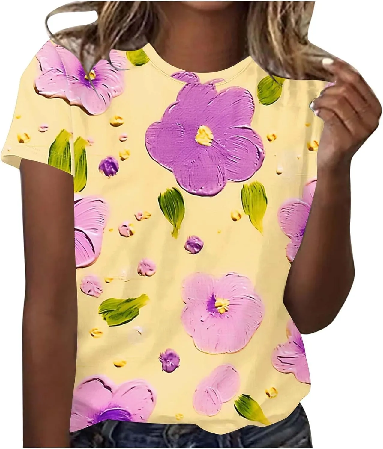 Womens Short Sleeve Summer Tops Plus Size Graphic Print Crewneck Heart T-Shirt Casual Loose Fit Workout Tees Outfits