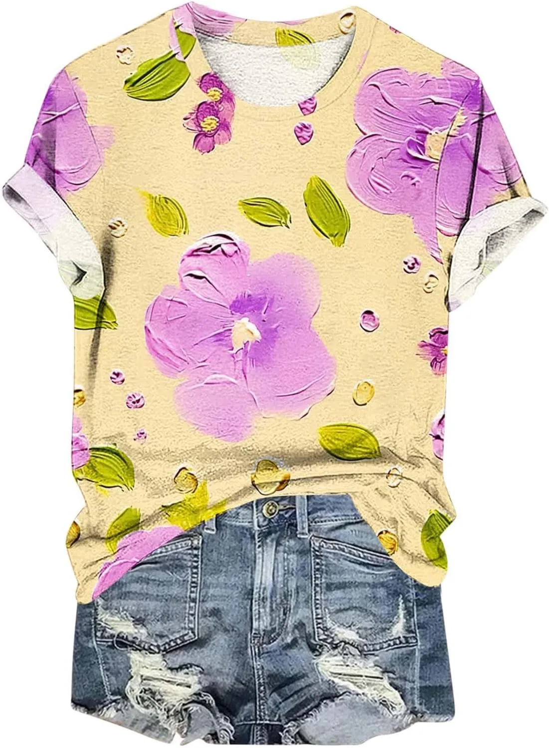 Womens Short Sleeve Summer Tops Plus Size Graphic Print Crewneck Heart T-Shirt Casual Loose Fit Workout Tees Outfits