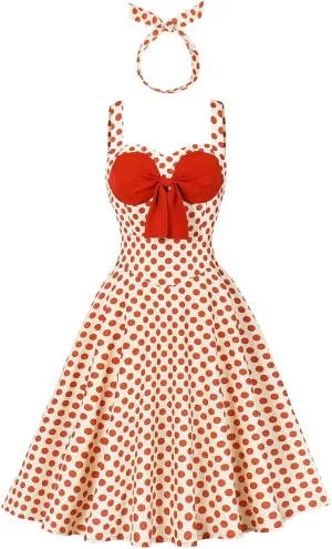 Womens Sleeveless Vintage Dresses 2025 A Line Polka Dot Retro Short Dress Party Prom Dress