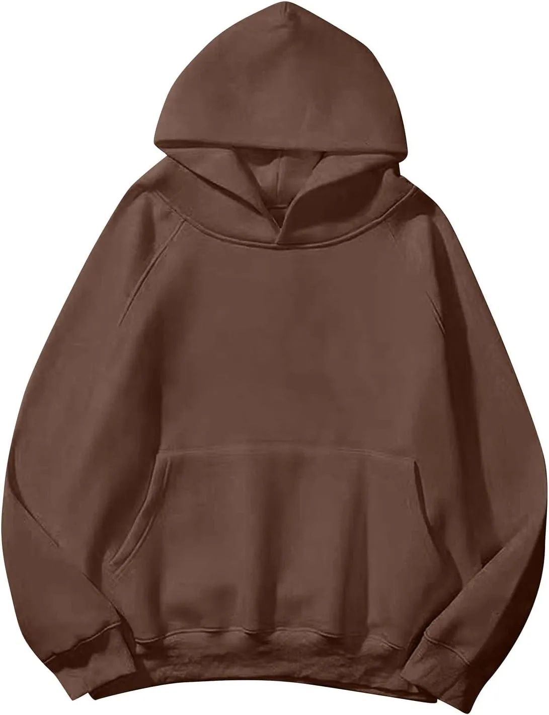 Womens Solid Basic Fleece Loose Hoodie Sweatshirt, Long Sleeve Pocket Drop Shoulder Pullover Top For Teen Girls