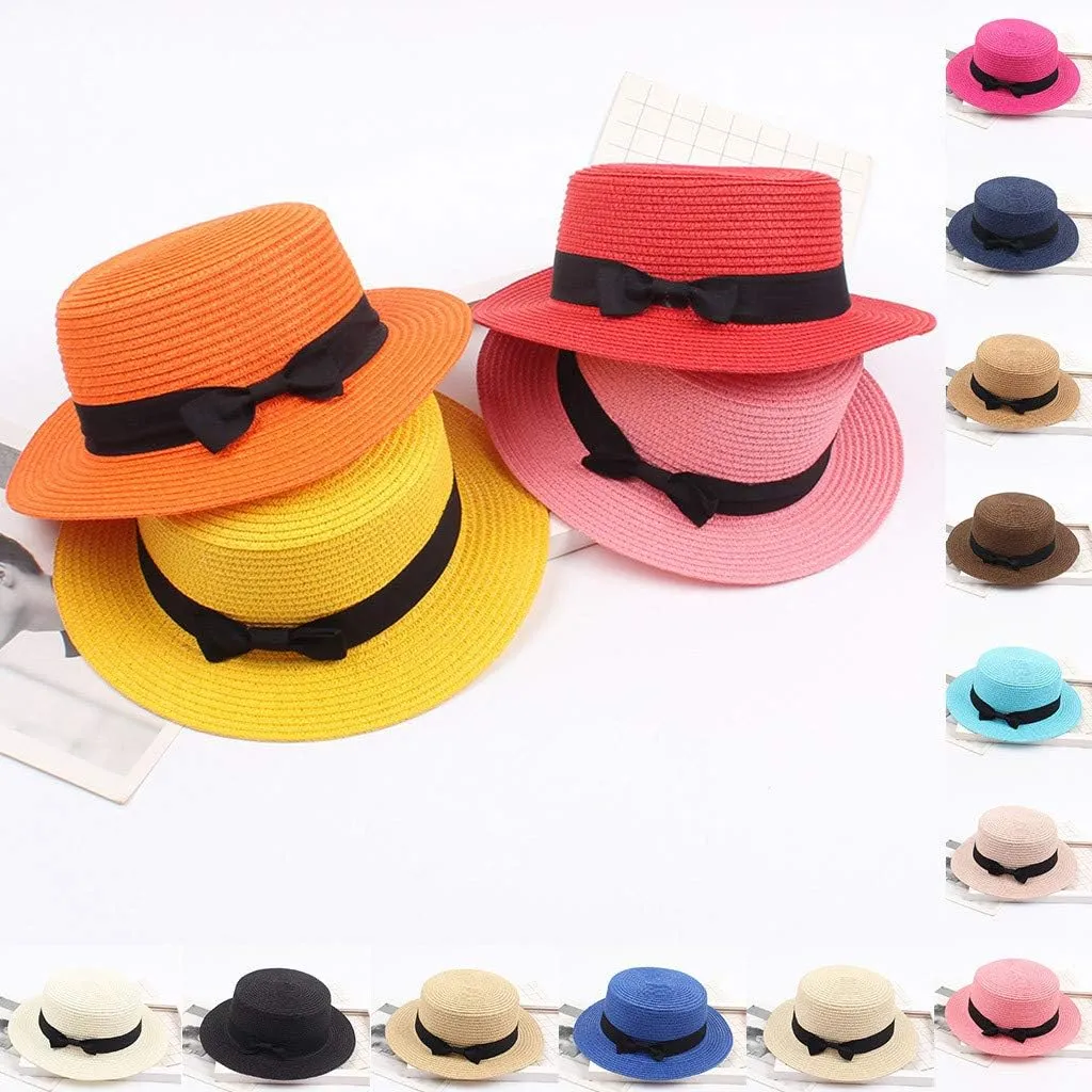 Women's Straw Boater Sun Hat Candy Color Wide Brim Straw Beach Hat UV Protection Summer Travel Fedora Panama Hat