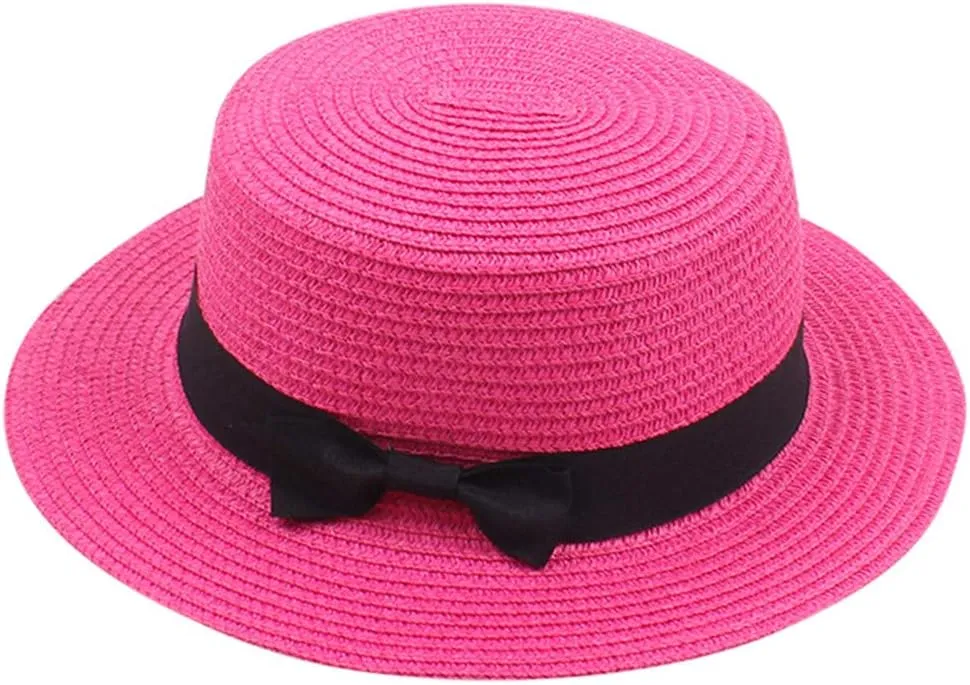 Women's Straw Boater Sun Hat Candy Color Wide Brim Straw Beach Hat UV Protection Summer Travel Fedora Panama Hat