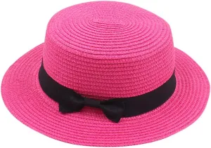 Women's Straw Boater Sun Hat Candy Color Wide Brim Straw Beach Hat UV Protection Summer Travel Fedora Panama Hat