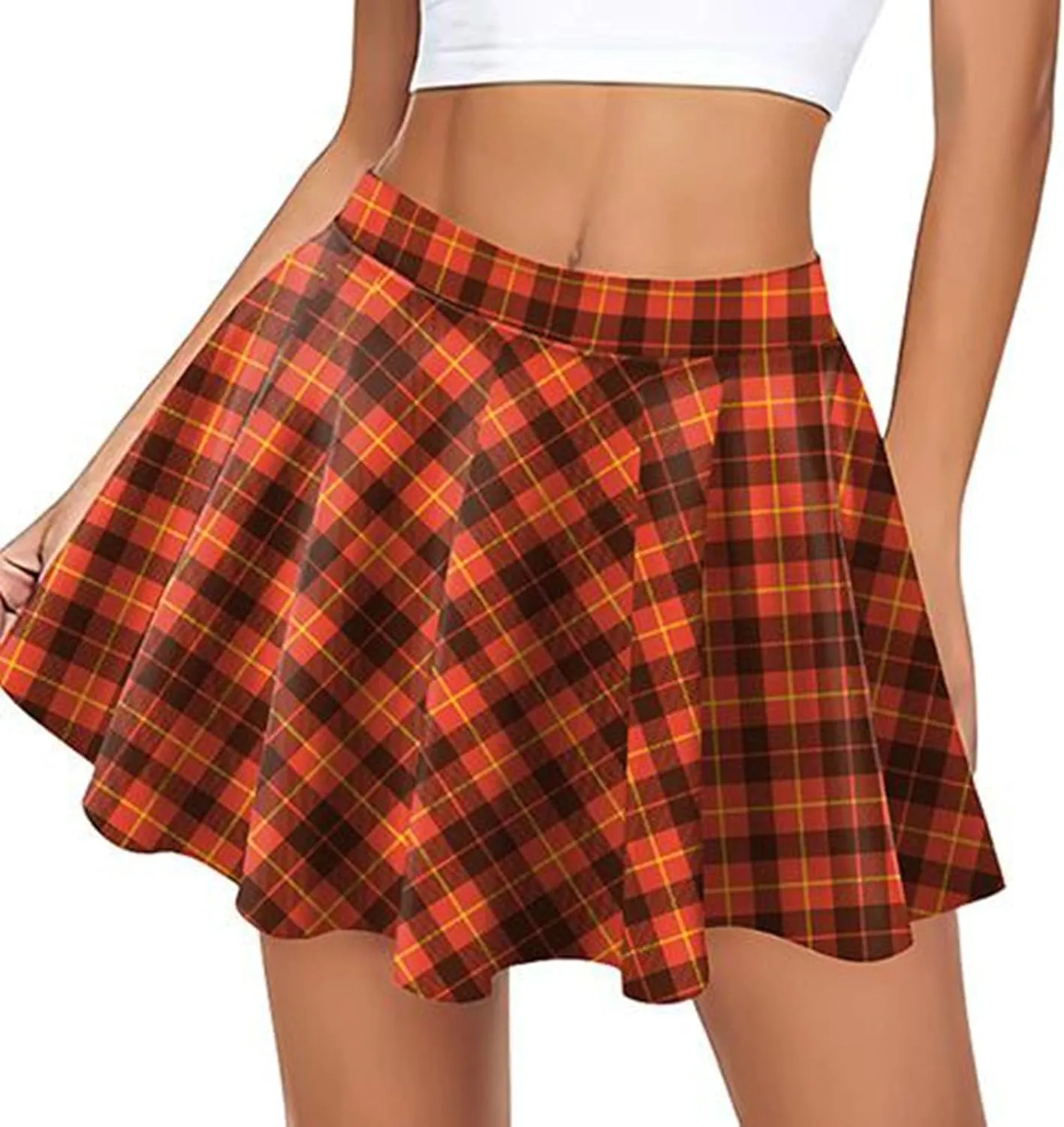 Womens Stretchy Pleated Mini Skirt Plaid Skirts High Waist A Line Skater Tennis Skirt Trendy Y2k Pleated Cheer Skirt