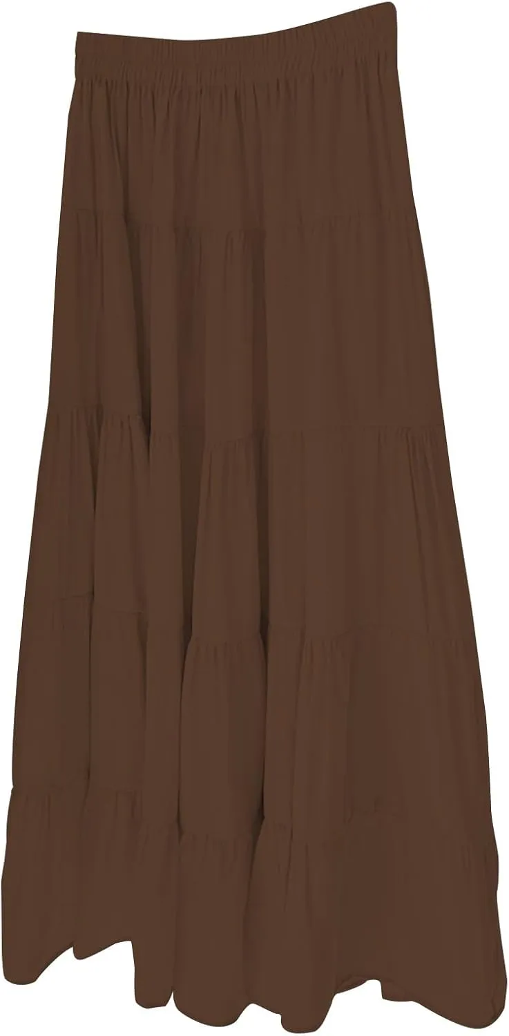 Womens Summer Boho Maxi Skirts Smocked High Wasited Flowy Tiered Ruffle A Line Long Beach Skirt Spring Fashion
