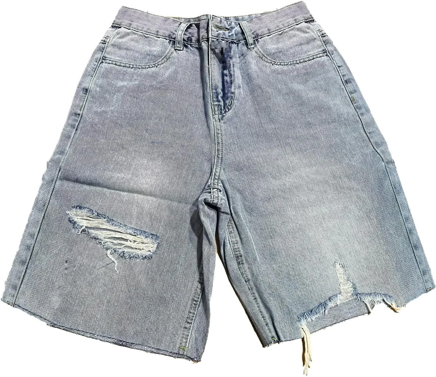 Womens Summer Casual Bermuda Denim Shorts High Waisted Loose Fit Jean Short Stretchy Ripped Cuffed Hem Shorts